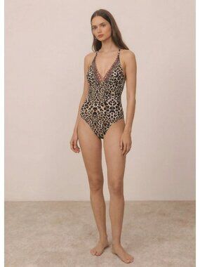 True Colours La Moda Women’s Size L One Piece Swimsuit Cheetah Print Brown